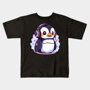 Cute Penguin With Headphones Kids T-Shirt